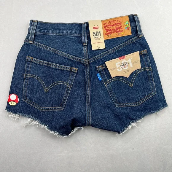 Levi's x Super Mario Women's 501 High Rise Shorts Size 24 - Picture 2 of 8